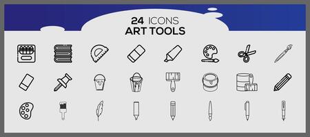 Art tools and materials icon set for painting. Vector set of art paints stationery doodle style.