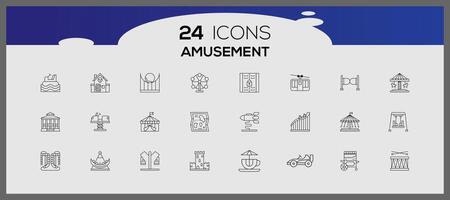 Flat color isolated amusement park icons. Sticker set of amusement park and fun fair objects. vector