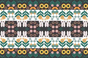 geometric pattern with flowers and leaves design orange green yellow grey design for print textile carpet vector