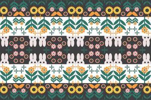 geometric pattern with flowers and leaves design orange green yellow grey design for print textile carpet vector