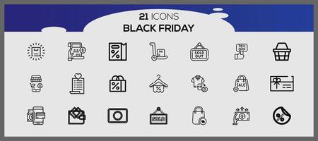 Black friday lineal fill icons pack vector. Black friday sale icon set. vector