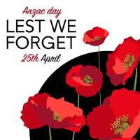 Lest we forget square post social template layout with red poppies on white background vector