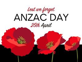 anzac día horizontal póster diseño con rojo amapolas en blanco antecedentes vector