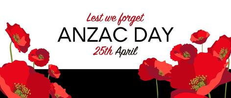 Anzac day horizontal banner layout with red poppies on white background vector