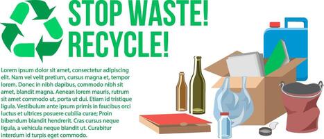 Waste management vector illustration. Stop waste recycle garbage sorting banner with copy space