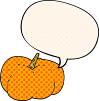 cartoon pumpkin squash with speech bubble in comic book style png