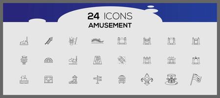 Flat color isolated amusement park icons. Sticker set of amusement park and fun fair objects. vector