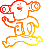 warm gradient line drawing of a friendly cartoon alien running png