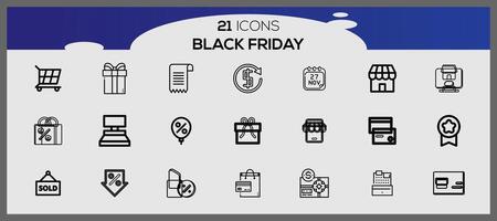 Black friday lineal fill icons pack vector. Black friday sale icon set. vector