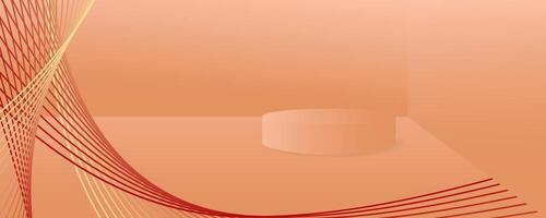 Abstract background in trendy color 2024 Apricot Crush. Wavy lines and stand podium, pedestal. vector