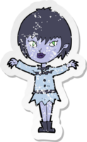 retro distressed sticker of a cartoon vampire girl png