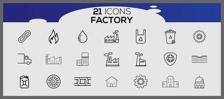 Factory icon pack, with outline icon style. Industrial buildings flat icon set. Plants and factories stickers icon set. vector