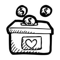 Donate money to the charity box. Vector Illustration with hand drawn style or doodle