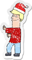 retro distressed sticker of a cartoon man ready for christmas png