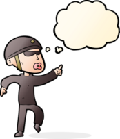 cartoon man in bike helmet pointing with thought bubble png