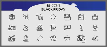 Black friday lineal fill icons pack vector. Black friday sale icon set. vector