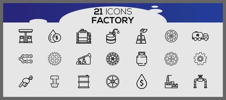 Factory icon pack, with outline icon style. Industrial buildings flat icon set. Plants and factories stickers icon set. vector