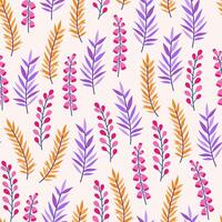 Herbs, leaves, and wildflowers, bright and colorful seamless pattern on beige background. Meadow and field flowers. Floral summer vector illustration. Spring botanical print, modern style design