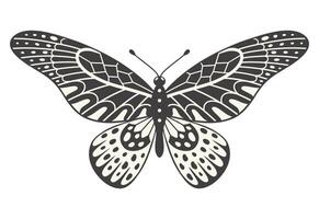 Butterfly illustration, vector. Y2k style aesthetic, wing shapes in front view, a magic ornamental symbol. Black and white element, tattoo graphic print with abstract pattern vector