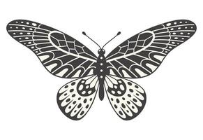 Butterfly illustration, vector. Y2k style aesthetic, wing shapes in front view, a magic ornamental symbol. Black and white element, tattoo graphic print with abstract pattern vector