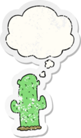 cartoon cactus with thought bubble as a distressed worn sticker png