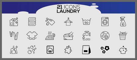 Washing icons and laundry symbols in flat style. Clean laundry and dryer service line icons. vector