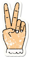 grunge sticker of a peace symbol two finger hand gesture png