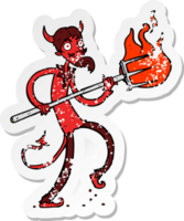 retro distressed sticker of a cartoon devil with pitchfork png