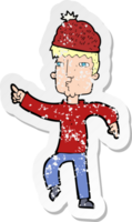 retro distressed sticker of a cartoon man in hat png