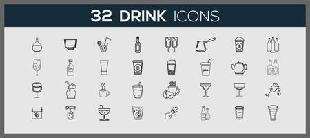 Doodle drinks icons. Refreshing drinks icons collection illustration. Round icons with the different refreshing drinks. vector