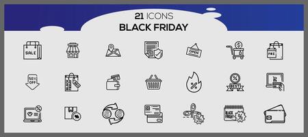 Black friday lineal fill icons pack vector. Black friday sale icon set. vector