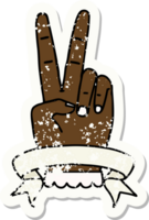 Retro Tattoo Style peace two finger hand gesture with banner png