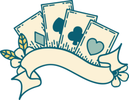 iconic tattoo style image of cards and banner png