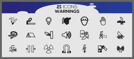 Simple Set of Warnings Related Vector Line Icons. Vector hazardous material signs all classes.