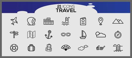 íconos conjunto acerca de viaje elementos. vacaciones y viajar, verano fiesta viaje icono colocar. vector