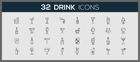 Doodle drinks icons. Refreshing drinks icons collection illustration. Round icons with the different refreshing drinks. vector