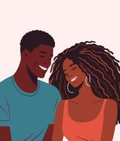 contento afroamericano Pareja en amor. minimalista ilustración. momento de amar, pareja, negro personas y relación concepto. vector