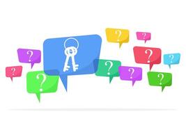 Question marks in speech bubbles and problem key vector