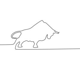 Draw a continuous line of bull. bull market concept vector