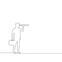 Businessman standing using telescope to see far vector