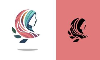 Muslim fashion logo, full color hijab woman's head vector