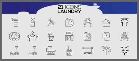 Lavado íconos y lavandería símbolos en plano estilo. limpiar lavandería y secadora Servicio línea iconos vector