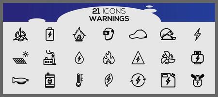 Simple Set of Warnings Related Vector Line Icons. Vector hazardous material signs all classes.