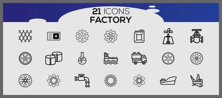 Factory icon pack, with outline icon style. Industrial buildings flat icon set. Plants and factories stickers icon set. vector