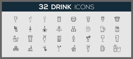 Doodle drinks icons. Refreshing drinks icons collection illustration. Round icons with the different refreshing drinks. vector