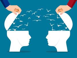 Two Headed man with flying birds is a metaphor vector