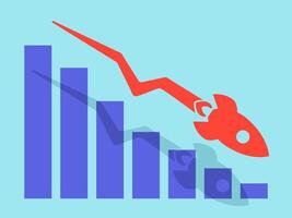 Downtrend chart with red rocket down vector