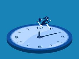 Quality time or time out. Businesswoman running fast according to clock time vector