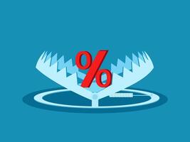 Interest and financial risks. Percent in a bear trap. Vector