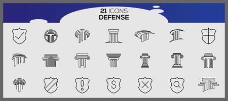 Defense icons set. Security icons set. Collection of shields in flat design. vector